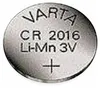 A close-up, top-down view of a VARTA CR2016 lithium coin cell battery. Produktbild-Vorschau