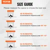 A size guide for mantels with illustrations of fireplaces and corresponding mantel sizes. Produktbild-Vorschau