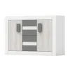 A white and gray sideboard with wooden accents. Voir les images du produit