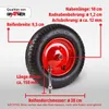 A wheel for a wheelbarrow with measurement annotations. Produktbild-Vorschau