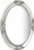 A silver oval mirror with ornate baroque-style detailing on the frame, presented against a white background. Náhled obrázku produktu