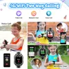 Collage of images showcasing a children's smartwatch with various features like voice calls, video calls, and network chat. Produktbild-Vorschau