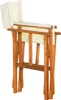 A folded wooden director's chair with cream fabric. Produktbild-Vorschau