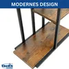 Close-up view of a multi-tiered shelf unit with a rustic wood finish and black metal frame. Produktbild-Vorschau