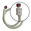 A close-up view of a washing machine and dishwasher safety inlet hose, also known as an Aquastop hose, is shown against a white background. The hose is beige and flexible, with a red connector at one end. A magnified circular inset highlights a component o Produktbild-Vorschau
