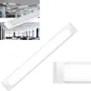 A white LED panel light is shown against a white background, with inset images showing the light installed in an office ceiling. Voir les images du produit