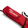 Close-up of a red ski bag with text on it. Produktbild-Vorschau
