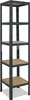 A tall, narrow, dark gray metal shelving unit with five wooden shelves, shown against a white background. Anteprima dell’immagine prodotto