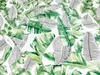 A collage of green tropical leaves with black line drawings on a white background. Produktbild-Vorschau