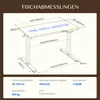 A diagram of an adjustable height desk with dimensions and specifications. Produktbild-Vorschau