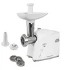 A white meat grinder with accessories on a white background. Podgląd zdjęcia produktu