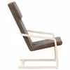 A side view of a modern armchair with a brown fabric seat and light wood frame. Produktbild-Vorschau