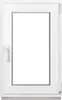 A white PVC window with a handle, shown against a white background. Produktbild-Vorschau