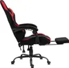 A side view of a black and red gaming chair with an extended footrest. Produktbild-Vorschau