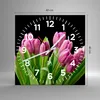 Wanduhr - Quadrat - Glasuhr - Tulpen Blumenstrauß Tau Produktbild-Vorschau 3