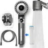 A collection of shower head components, including a shower head, hose, wall mount, and filter, arranged on a white background. Anteprima dell’immagine prodotto