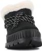 A close-up view of a black Palladium boot with white fur trim and black and white laces. Produktbild-Vorschau