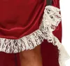 A close-up view of a red satin garment with white lace trim. Náhled obrázku produktu