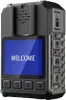 A black body camera with a blue screen displaying the word WELCOME. Produktbild-Vorschau