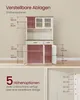 A diagram showing a white and wood sideboard with dimensions and adjustable shelf options. Produktbild-Vorschau