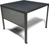 A dark gray pergola with a retractable screen on one side, shown from a diagonal angle against a white background. Produktbild-Vorschau
