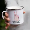 Guten Morgen Bitches Frauenhand Peace Zeichen Emaille Tasse Produktbild-Vorschau 4