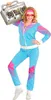 A woman in an 80s-style tracksuit holding a boombox over her shoulder. Produktbild-Vorschau