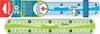 Two rulers are shown, one above the other, against a white background. The top ruler is blue and features marketing text and graphics. The bottom ruler is green and appears to be a functional ruler. Anteprima dell’immagine prodotto