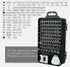 A toolset with various screwdriver bits displayed in a case, alongside a chart detailing the different bit types and sizes. Produktbild-Vorschau