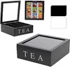 Theedoos 9-vaks zwart hout 23x23x9cm Produktbild-Vorschau 1