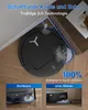 A robot vacuum cleaner is shown cleaning near the edge of a piece of furniture and under furniture, with text highlighting its features. Produktbild-Vorschau