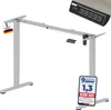 A silver electric height-adjustable desk frame with a control panel and a test certificate. Produktbild-Vorschau