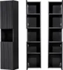A black tall cabinet with a cutout in the middle and two other tall cabinets with open doors, all on a white background. Produktbild-Vorschau