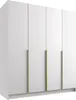 A white wardrobe with four doors and gold handles, shown from a slight angle. Náhled obrázku produktu