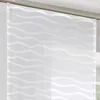 A close-up view of a white sheer curtain with a wavy stripe pattern, hanging from a curtain rod. Produktbild-Vorschau