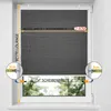 A window with a gray pleated blind installed, showing measurement instructions. Produktbild-Vorschau