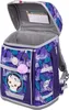 A purple backpack with a jungle leaf pattern, open to show the interior. Produktbild-Vorschau