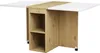 A folding dining table with storage shelves and wheels, shown from a front-diagonal angle against a white background. Produktbild-Vorschau