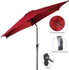 A red patio umbrella shown from a low angle against a white background, with close-up insets highlighting its features. Produktbild-Vorschau