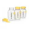Three Medela baby bottles with yellow caps and yellow logos on a white background. Anteprima dell’immagine prodotto