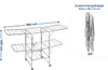 A mobile drying rack is shown in its expanded state with dimensions indicated, and also folded. Náhled obrázku produktu