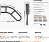 Diagrams and specifications for a black handrail, along with a list of included accessories. Anteprima dell’immagine prodotto