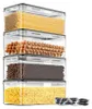 Four clear plastic food storage containers stacked vertically, filled with different food items. Produktbild-Vorschau
