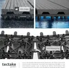 A collage of images showing composite decking tiles, including close-ups of the surface and the interlocking mechanism. Náhled obrázku produktu