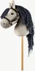 A grey hobby horse with a dark blue mane and brown bridle, mounted on a wooden stick. Produktbild-Vorschau