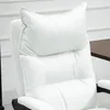 A close-up view of the headrest and upper backrest of a white office chair. Produktbild-Vorschau