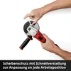 Hands adjusting the guard on an angle grinder. Produktbild-Vorschau