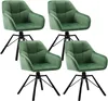 Four green velvet dining chairs with black metal legs are arranged in a grid formation against a white background. Produktbild-Vorschau