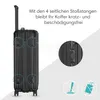 A black suitcase is shown with close-up views and text highlighting its protective features. Produktbild-Vorschau