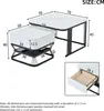 A diagram showing the dimensions of a two-piece coffee table set. Voir les images du produit